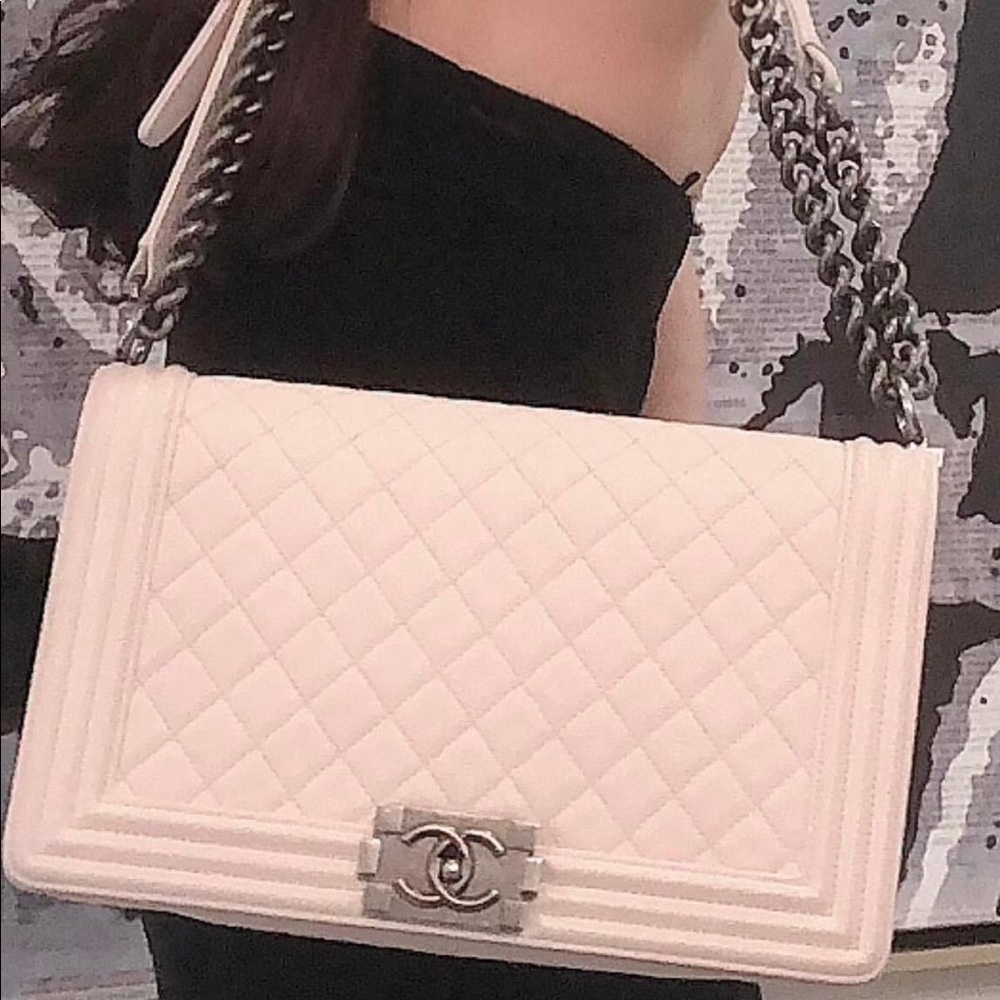 Chanel Boy Quilted Medium Grained White Calfskin Leather Cross Body Bag